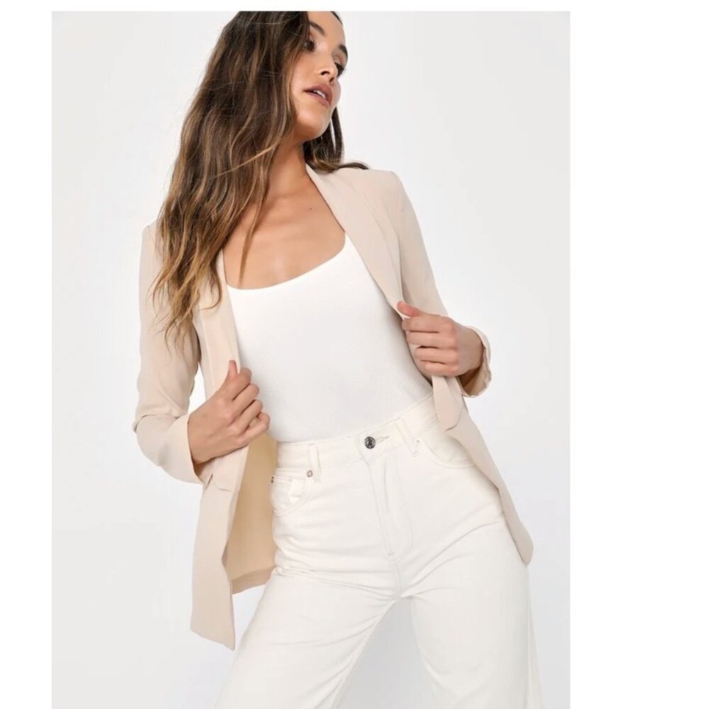 Lulus Miss Punctuality Taupe Lightweight Blazer Size Small NWOT - Picture 7 of 12